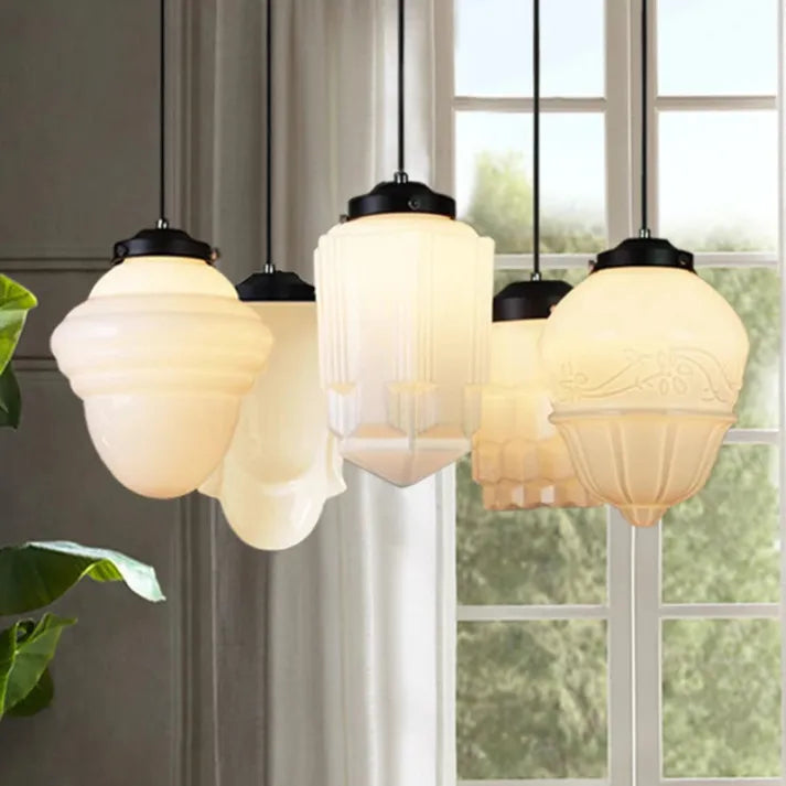 Vintage Geometric Milk Glass Pendant Light – Timeless Elegance with a Modern Touch