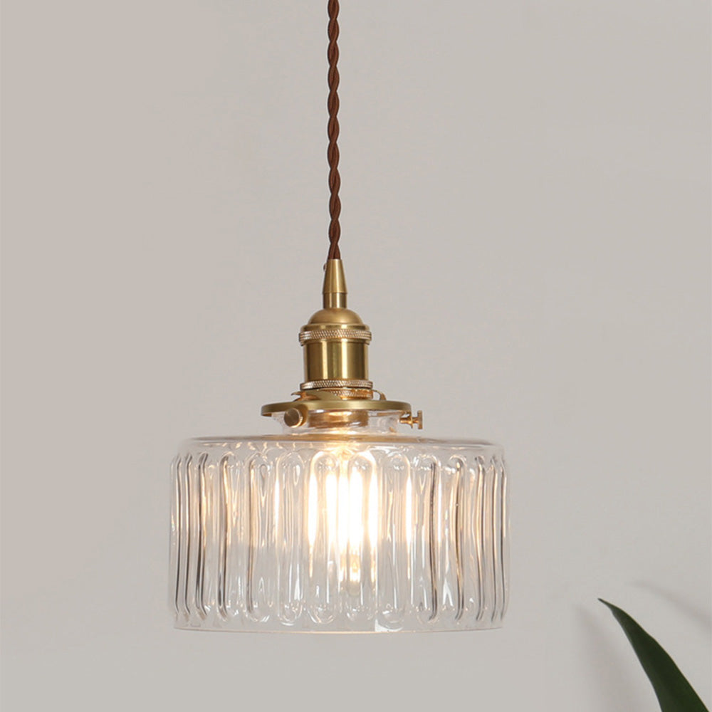 Vintage Crystal Pendant Light – Elegant Glass Cylinder Hanging Lamp