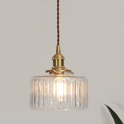 Vintage Crystal Pendant Light – Elegant Glass Cylinder Hanging Lamp