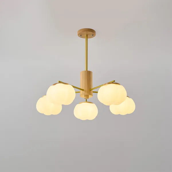 Modern Wooden Cotton Ball Chandelier – Elegant LED Ceiling Light for Living Rooms