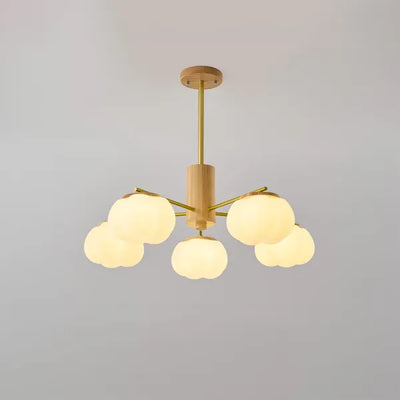 Modern Wooden Cotton Ball Chandelier – Elegant LED Ceiling Light for Living Rooms
