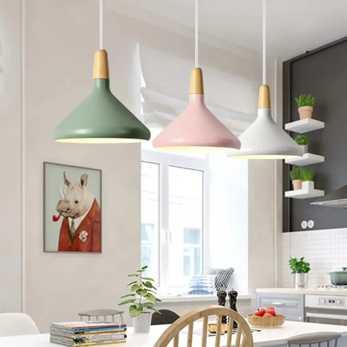 French Macaron Cone Pendant Light – Playful & Elegant Metal Hanging Lamp (E26/E27)