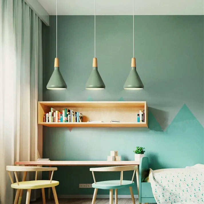 French Macaron Cone Pendant Light – Playful & Elegant Metal Hanging Lamp (E26/E27)