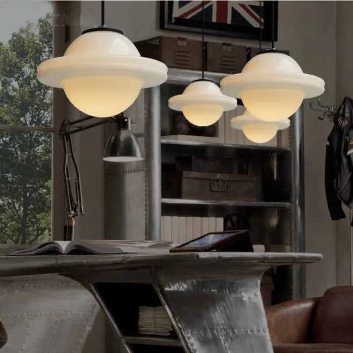 Vintage Geometric Milk Glass Pendant Light – Timeless Elegance with a Modern Touch