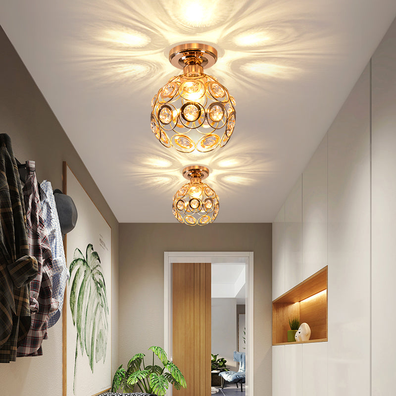 Fancy Gold Luxury Ceiling Light – Elegant Crystal Ball Flush Mount for Hallways & Entryways