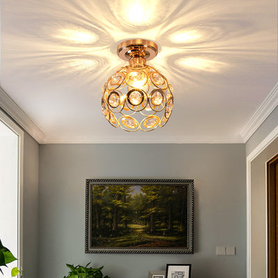 Fancy Gold Luxury Ceiling Light – Elegant Crystal Ball Flush Mount for Hallways & Entryways