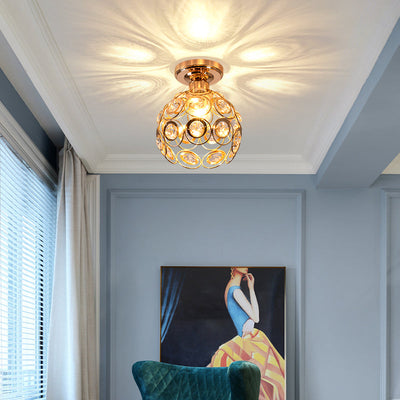Fancy Gold Luxury Ceiling Light – Elegant Crystal Ball Flush Mount for Hallways & Entryways