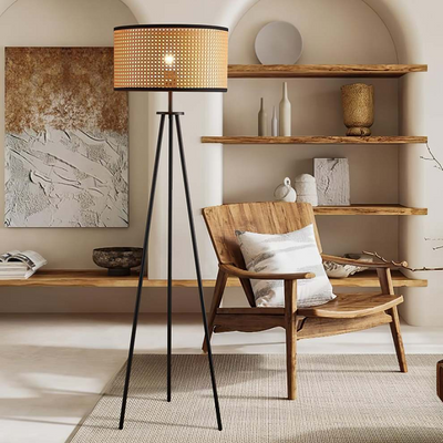 Rattan Tripod Floor Lamp – Natural Elegance with Modern Style