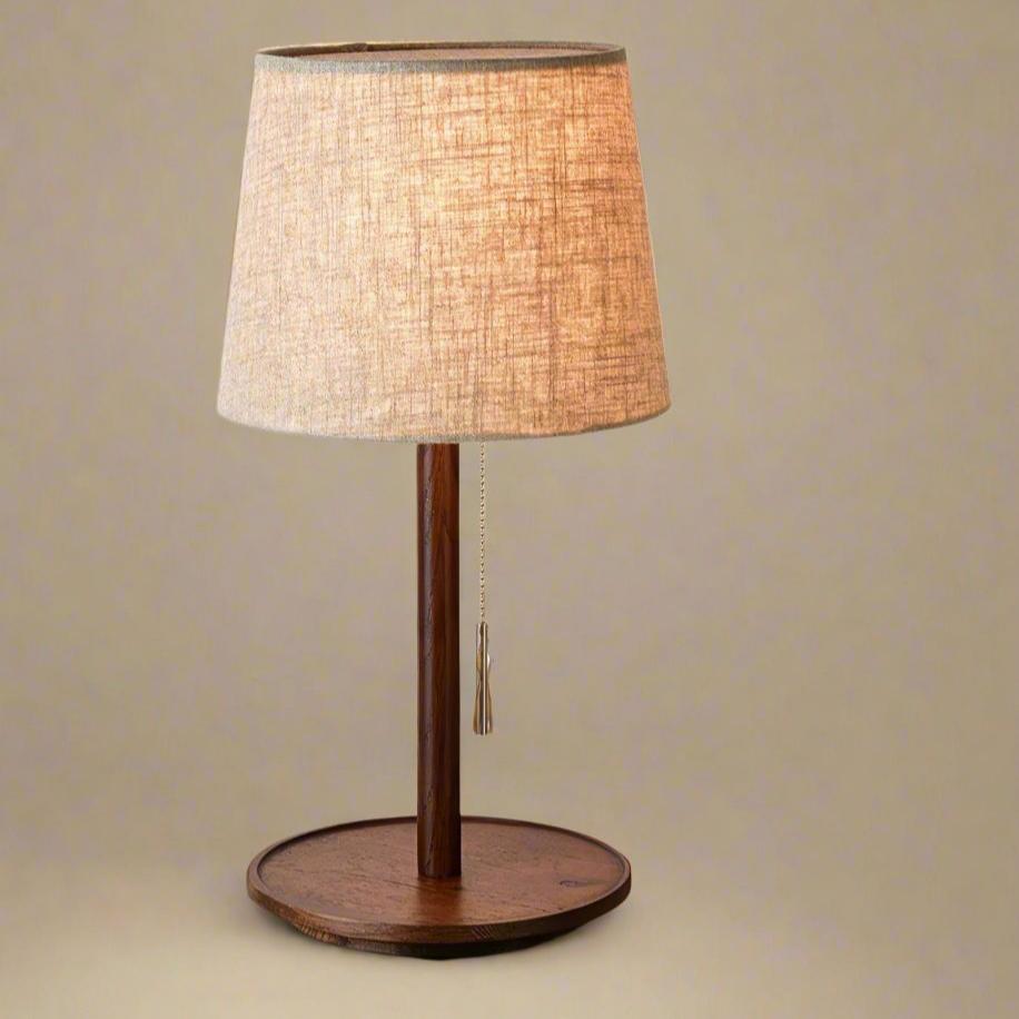 Gentle Glow Nordic Walnut Lamp – Elegant Wooden Table Light with Fabric Shade (E27, LED)
