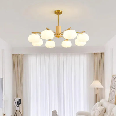 Modern Wooden Cotton Ball Chandelier – Elegant LED Ceiling Light for Living Rooms