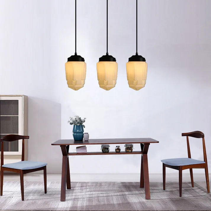 Vintage Geometric Milk Glass Pendant Light – Timeless Elegance with a Modern Touch
