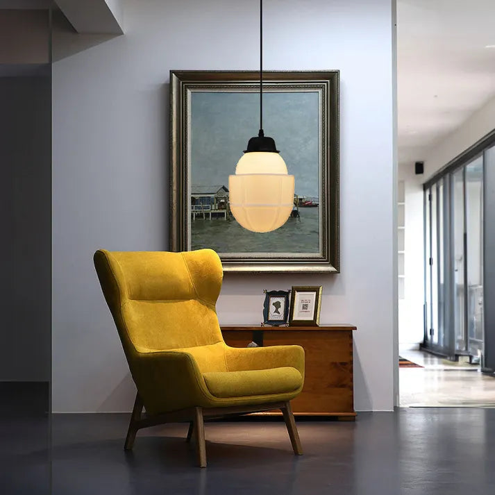 Vintage Geometric Milk Glass Pendant Light – Timeless Elegance with a Modern Touch