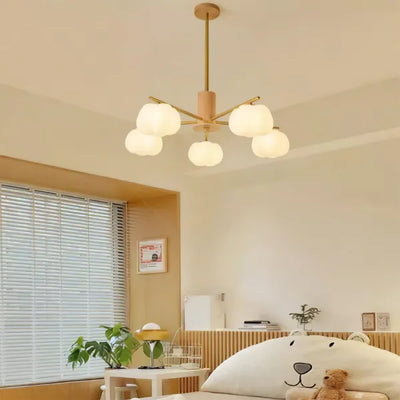 Modern Wooden Cotton Ball Chandelier – Elegant LED Ceiling Light for Living Rooms