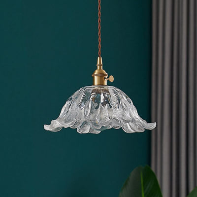 Flower Glass Pendant Light – Elegant Ribbed Glass Hanging Lamp with Dimmer