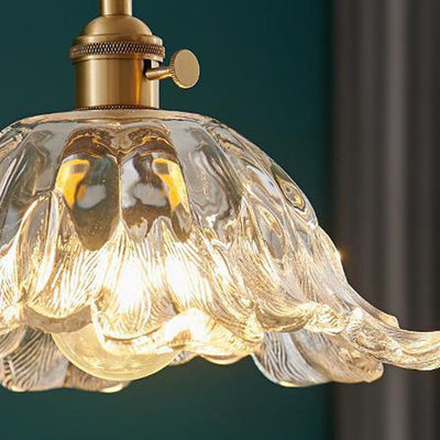 Flower Glass Pendant Light – Elegant Ribbed Glass Hanging Lamp with Dimmer