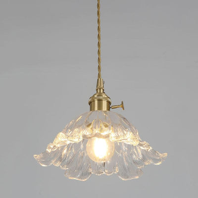 Flower Glass Pendant Light – Elegant Ribbed Glass Hanging Lamp with Dimmer