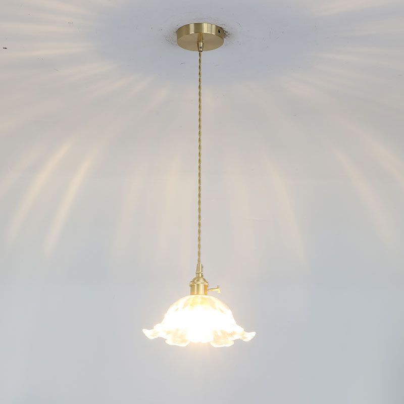Flower Glass Pendant Light – Elegant Ribbed Glass Hanging Lamp with Dimmer