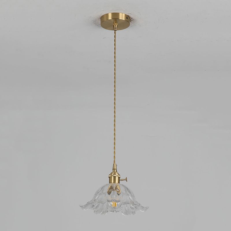 Flower Glass Pendant Light – Elegant Ribbed Glass Hanging Lamp with Dimmer