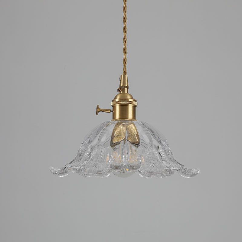Flower Glass Pendant Light – Elegant Ribbed Glass Hanging Lamp with Dimmer