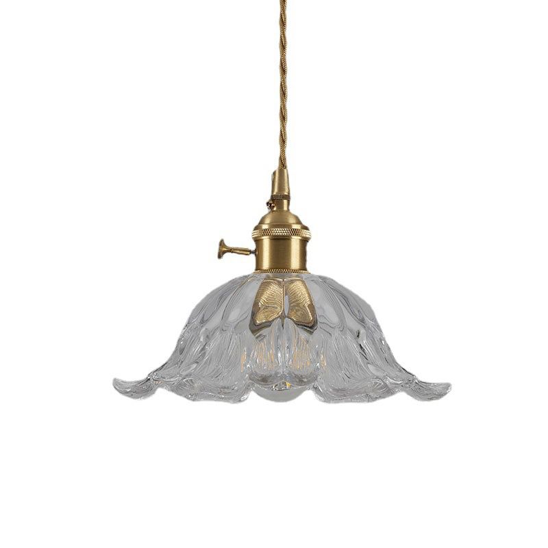 Flower Glass Pendant Light – Elegant Ribbed Glass Hanging Lamp with Dimmer