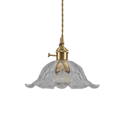 Flower Glass Pendant Light – Elegant Ribbed Glass Hanging Lamp with Dimmer