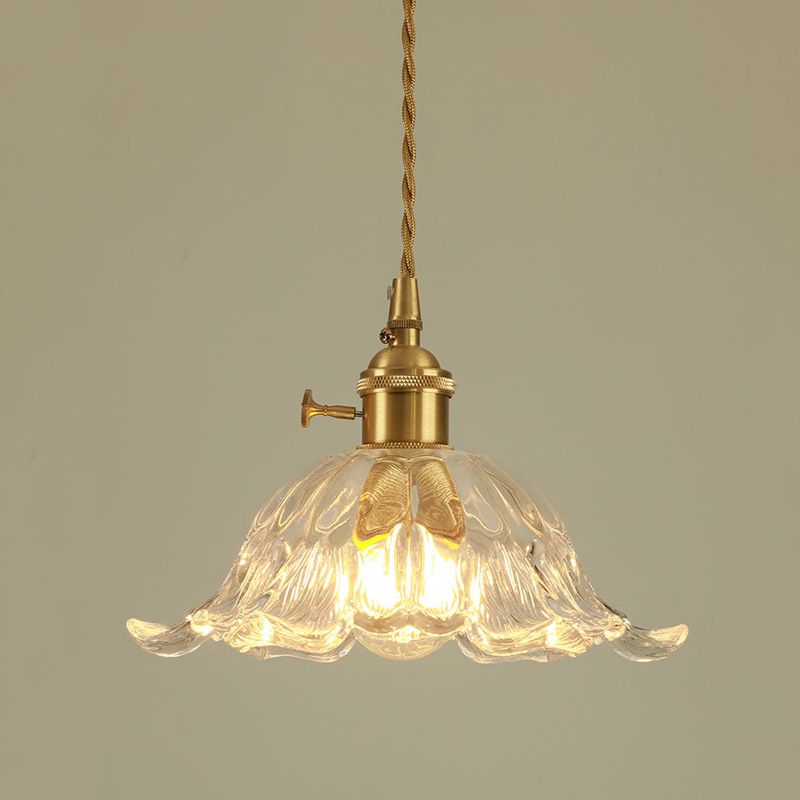 Flower Glass Pendant Light – Elegant Ribbed Glass Hanging Lamp with Dimmer