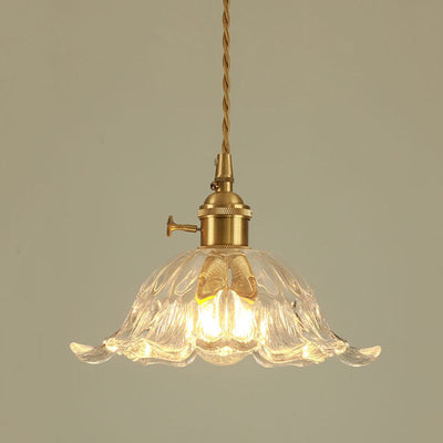 Flower Glass Pendant Light – Elegant Ribbed Glass Hanging Lamp with Dimmer