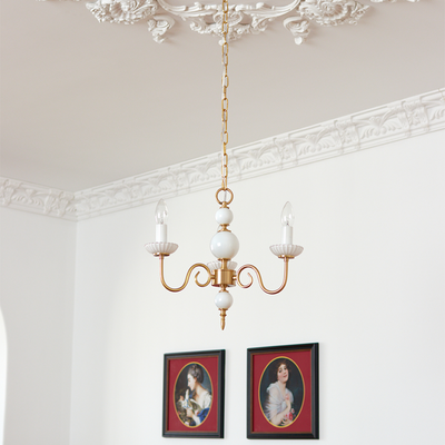 Cream Glass Chandelier – Retro-Inspired Brass Lighting for a Timeless Elegance