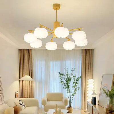Modern Wooden Cotton Ball Chandelier – Elegant LED Ceiling Light for Living Rooms