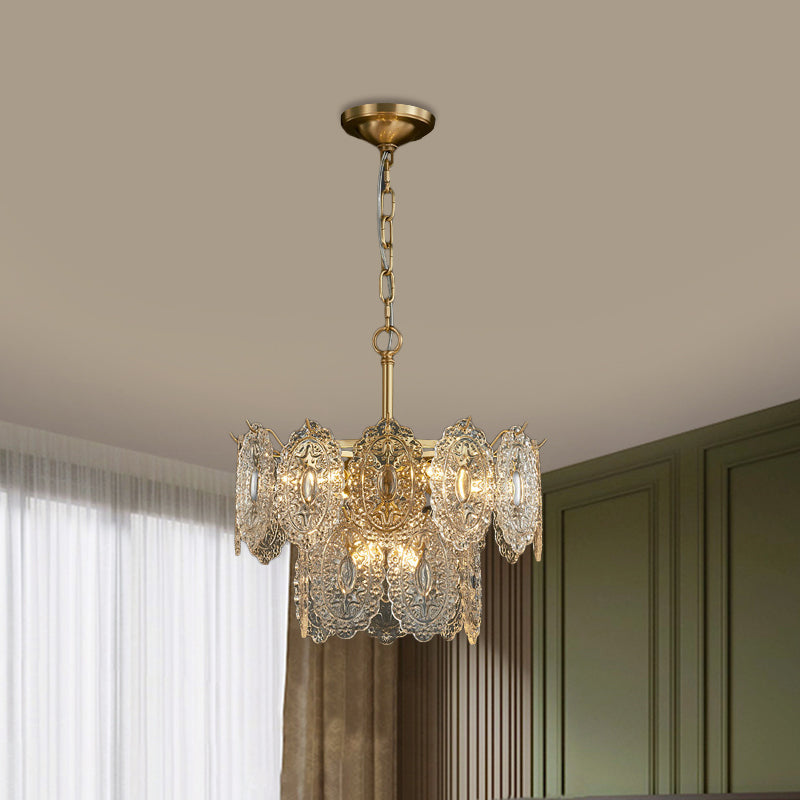 CrystalLuxe Chandelier – Elegant Embossed Crystal Ceiling Light (5/7 Heads)