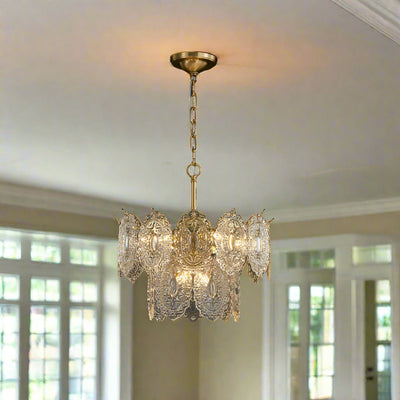 CrystalLuxe Chandelier – Elegant Embossed Crystal Ceiling Light (5/7 Heads)