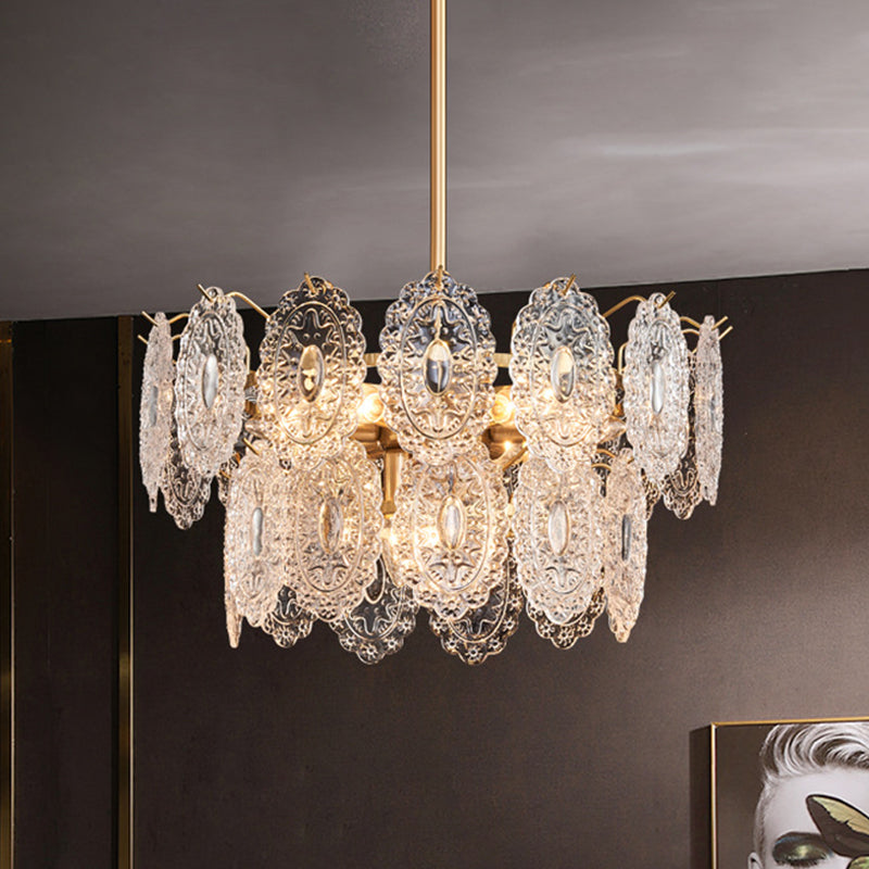 CrystalLuxe Chandelier – Elegant Embossed Crystal Ceiling Light (5/7 Heads)