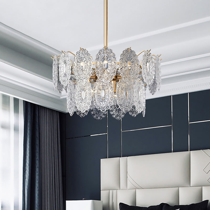 CrystalLuxe Chandelier – Elegant Embossed Crystal Ceiling Light (5/7 Heads)
