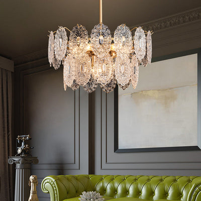 CrystalLuxe Chandelier – Elegant Embossed Crystal Ceiling Light (5/7 Heads)