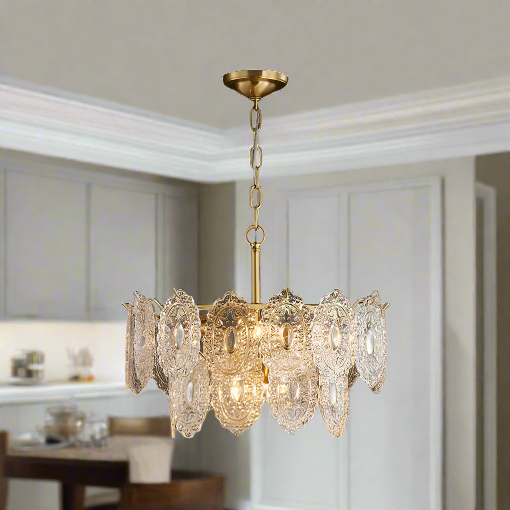 CrystalLuxe Chandelier – Elegant Embossed Crystal Ceiling Light (5/7 Heads)
