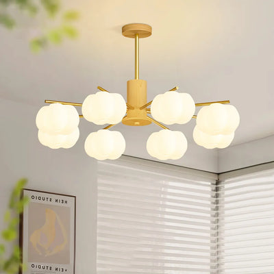 Modern Wooden Cotton Ball Chandelier – Elegant LED Ceiling Light for Living Rooms