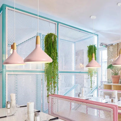 French Macaron Cone Pendant Light – Playful & Elegant Metal Hanging Lamp (E26/E27)