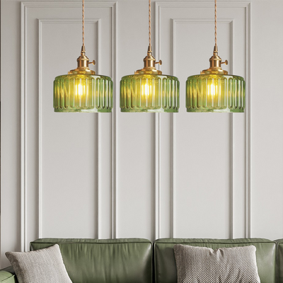 Vintage Crystal Pendant Light – Elegant Glass Cylinder Hanging Lamp