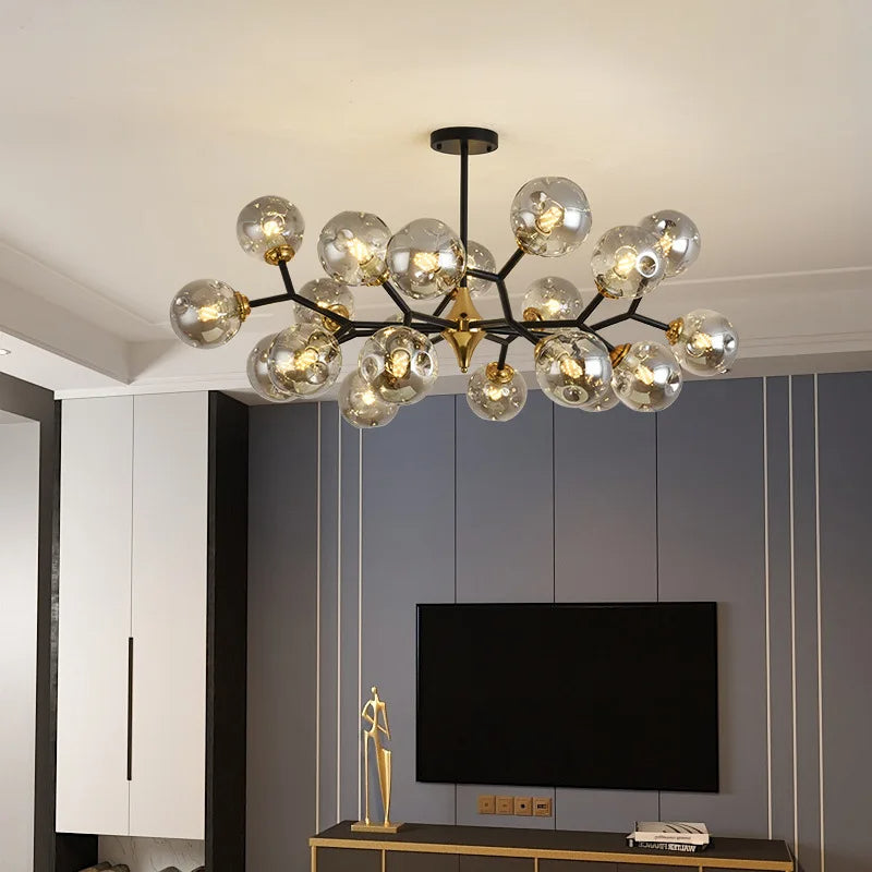 Nordic Glass Ball LED Chandelier – Modern Flush Mount Ceiling Light