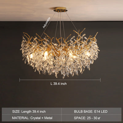 French Style Branch Crystal Chandelier – Luxury LED Pendant Light (G9, Adjustable Height)
