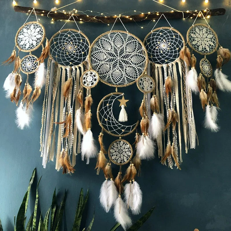 Boho Dreamcatcher Set – Handmade Macramé Wall Decor with Celestial Design
