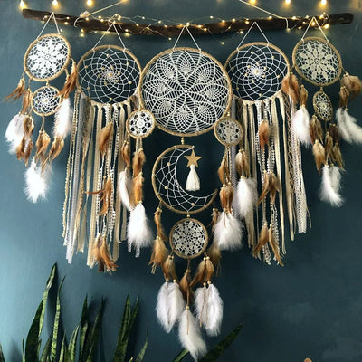 Boho Dreamcatcher Set – Handmade Macramé Wall Decor with Celestial Design