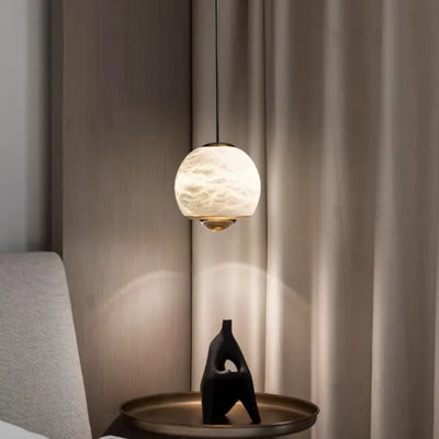 Nordic Alabaster Globe Pendant Light – Elegant Marble Hanging Lamp