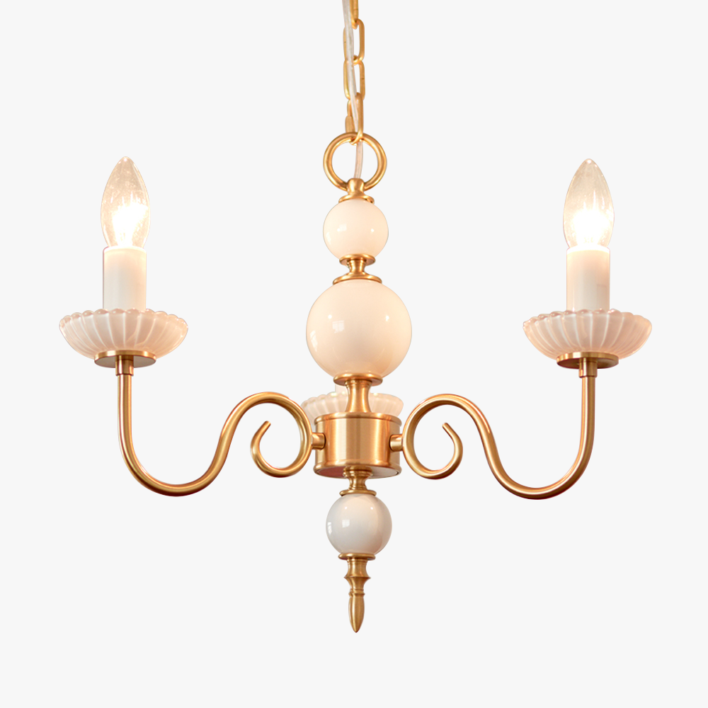 Cream Glass Chandelier – Retro-Inspired Brass Lighting for a Timeless Elegance