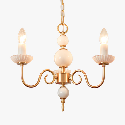 Cream Glass Chandelier – Retro-Inspired Brass Lighting for a Timeless Elegance