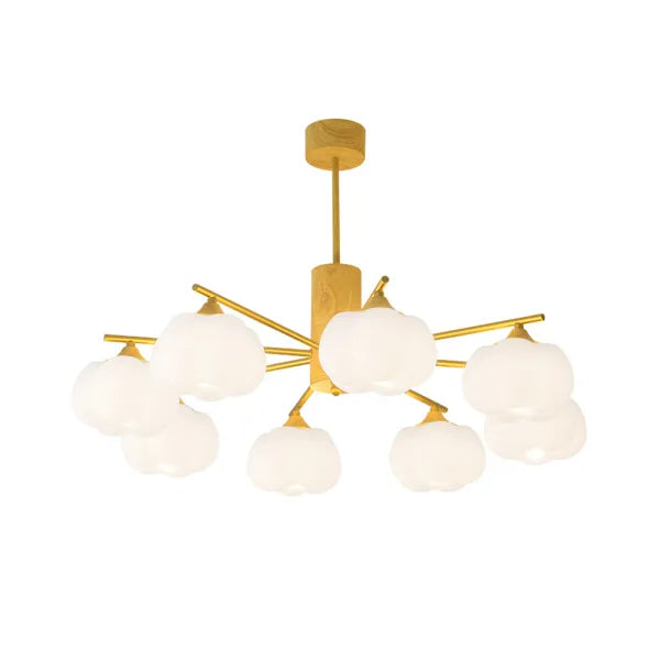 Modern Wooden Cotton Ball Chandelier – Elegant LED Ceiling Light for Living Rooms
