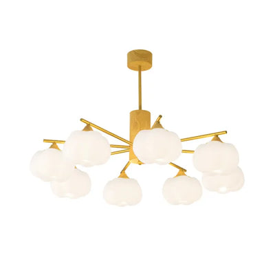 Modern Wooden Cotton Ball Chandelier – Elegant LED Ceiling Light for Living Rooms