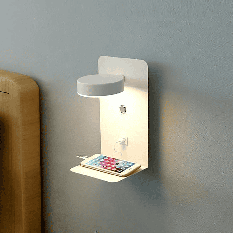 LumaWall | Dimmable LED Wall Lamp with USB Charging Port for Bedroom