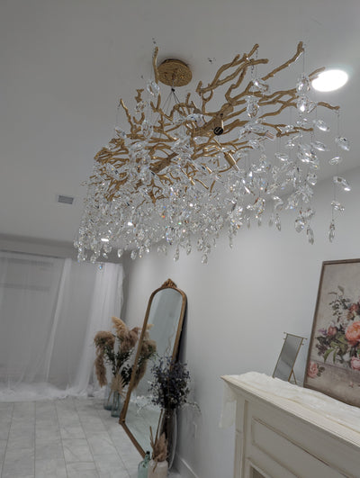 French Style Branch Crystal Chandelier – Luxury LED Pendant Light (G9, Adjustable Height)