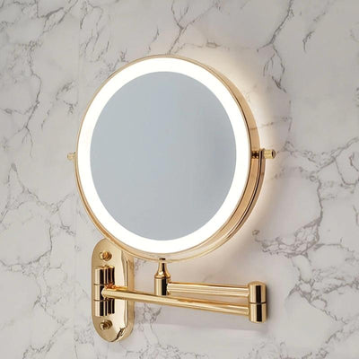 Gold Rechargeable LED Magnifying Mirror – Wall-Mounted Vanity Mirror with Adjustable Lighting & 360° Rotation